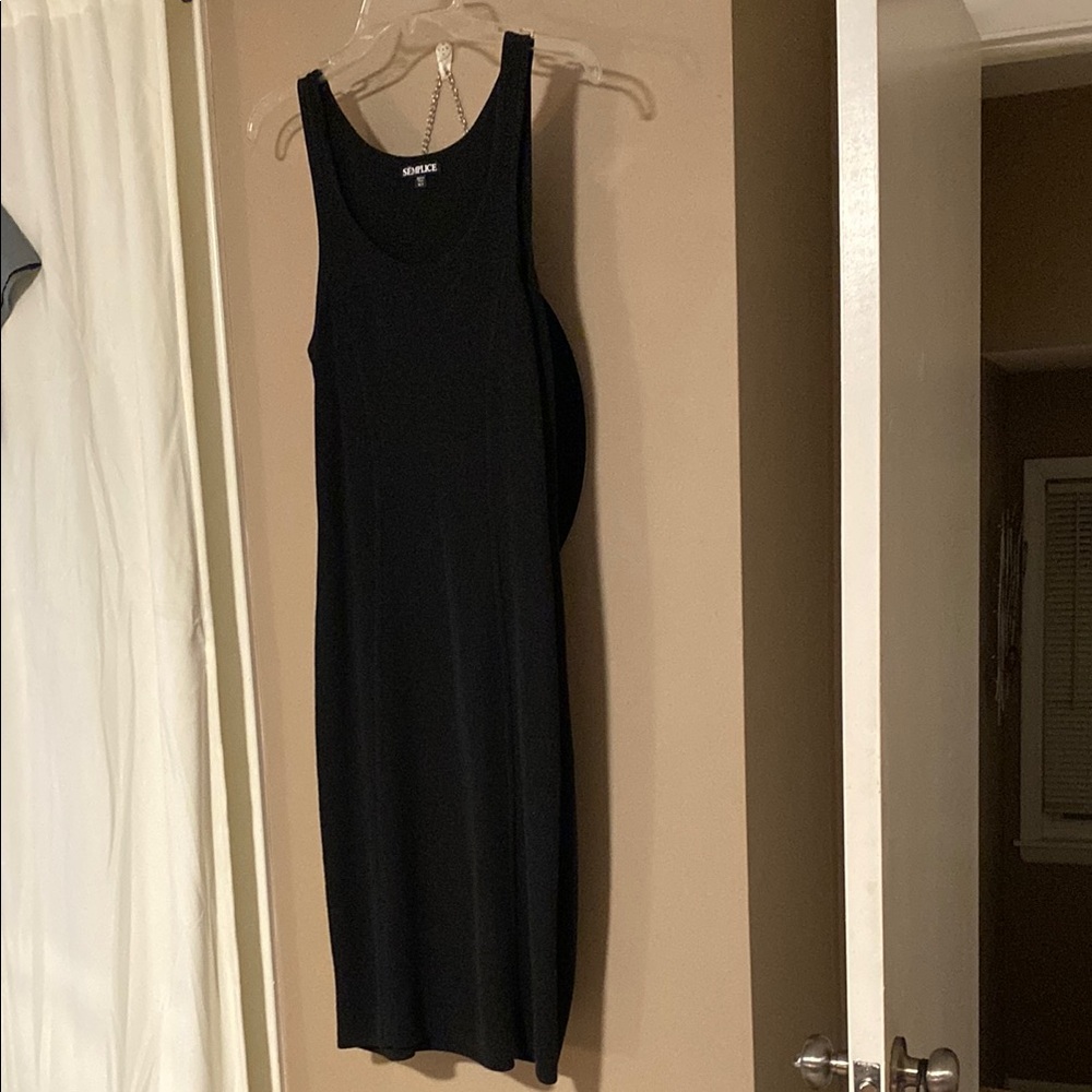 Hanes Black Sleeveless Midi Sheath Dress with Scoop Neck